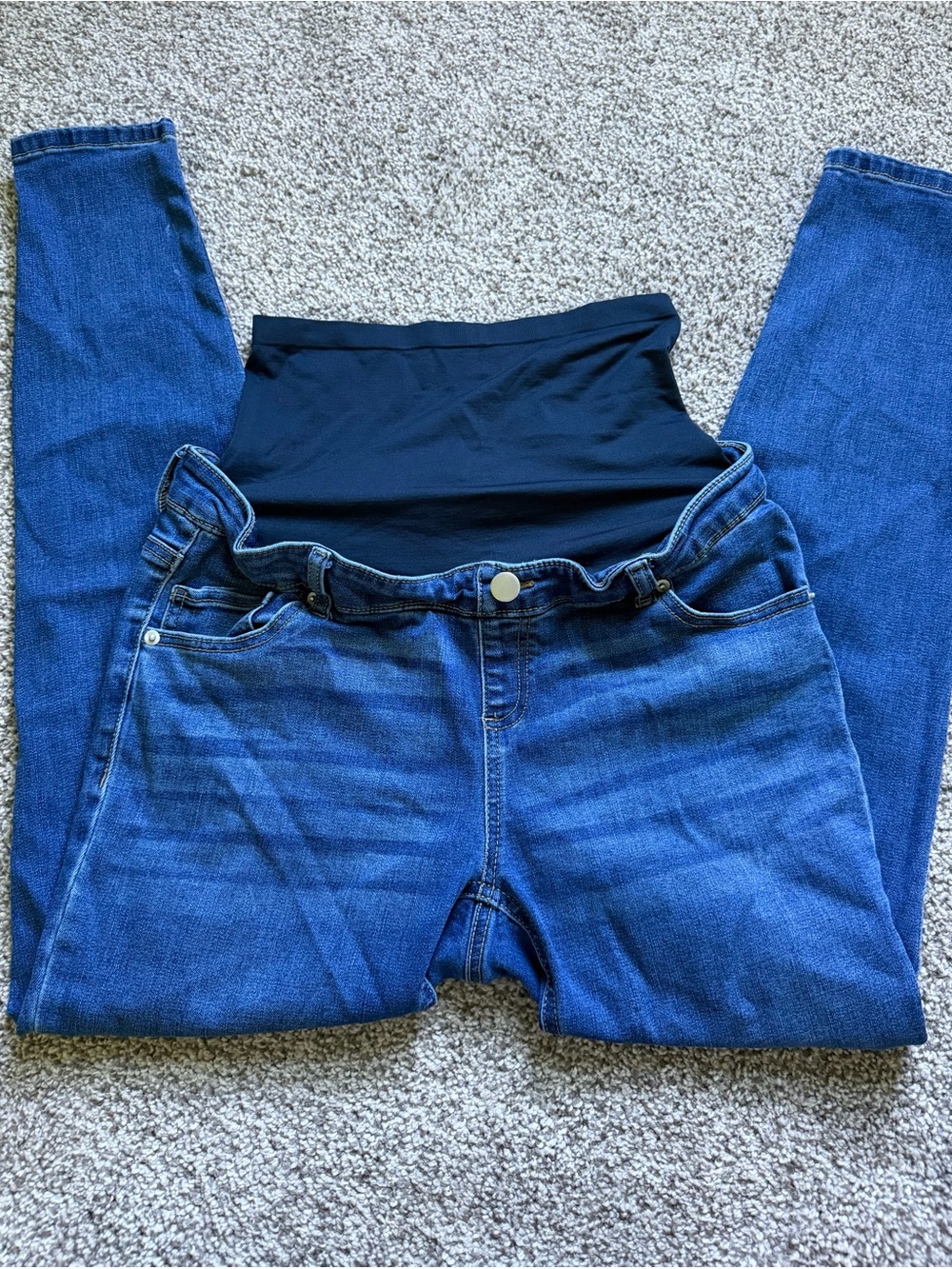 Time and Tru Blue Maternity Jeans with Black Waist Panel